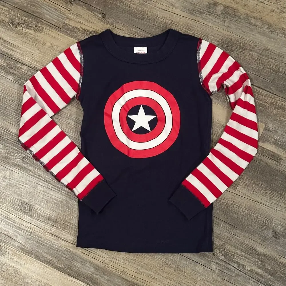 Hanna Andersson Marvel Captain America Shield Striped Pajamas - Size 8 (130cm)